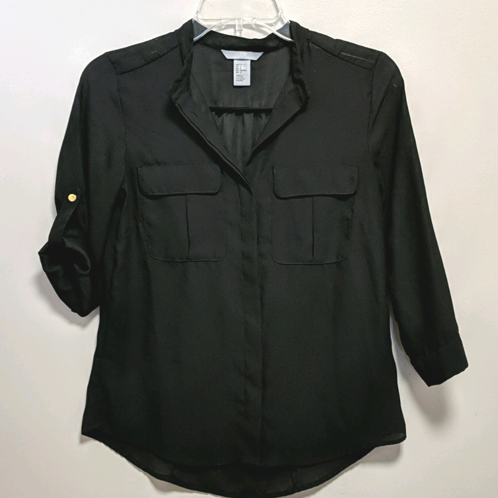 H&M black button down blouse Sz 4